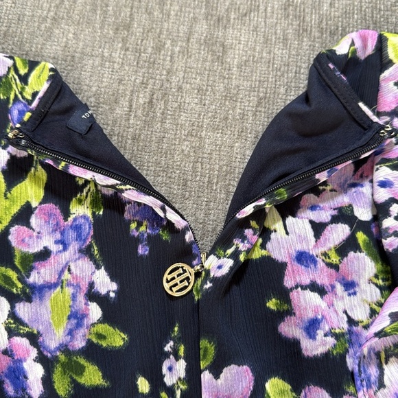 Tommy Hilfiger Womens Floral Ruffle Chiffon Fit & Flare Dress Purple Green 14 - Picture 9 of 11